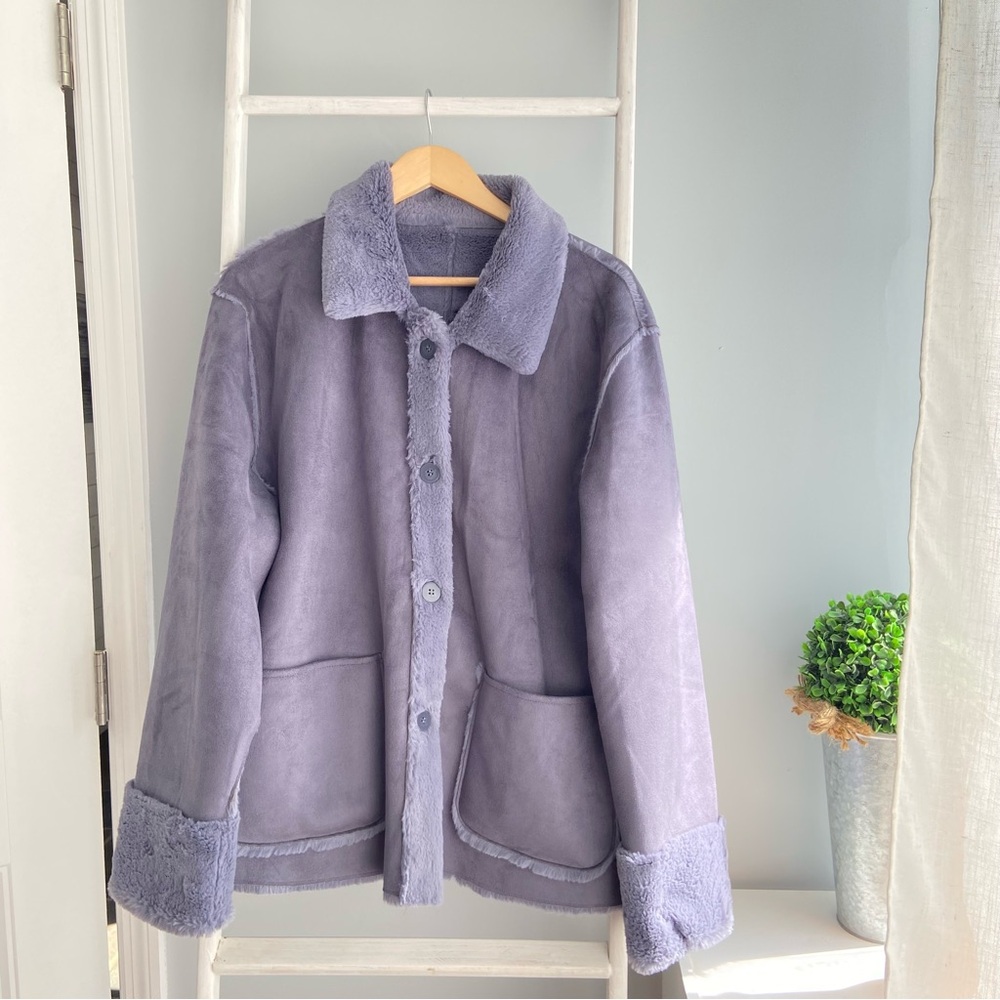Brandon Thomas Lavender Faux Shearling Coat - Picture 8 of 8